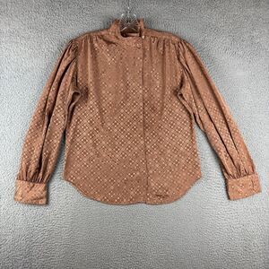 Vintage Stuart Lang Blouse Size 9/10 Long Sleeve Button Brown/ Copper Tone
